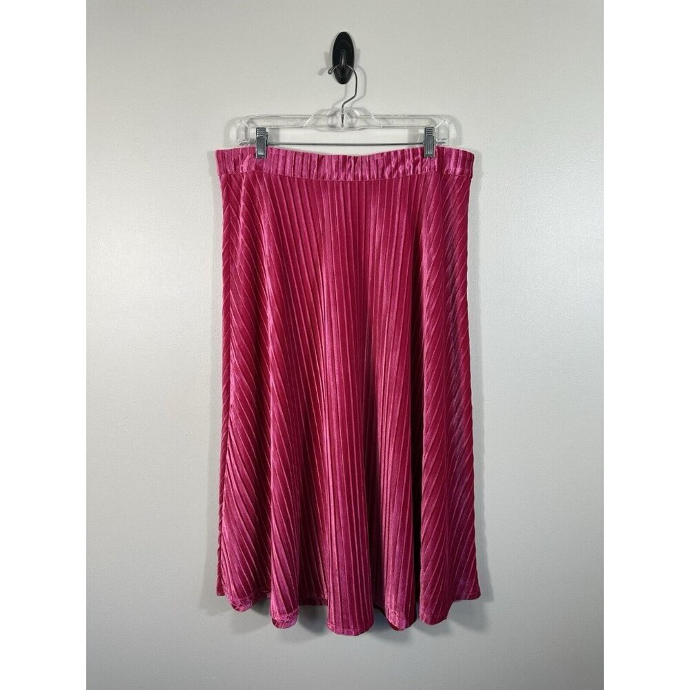 NWOT Alexia Admor Skirt Womens Large Pink Alaina Velvet‎ Velour Midi Ribbed Read